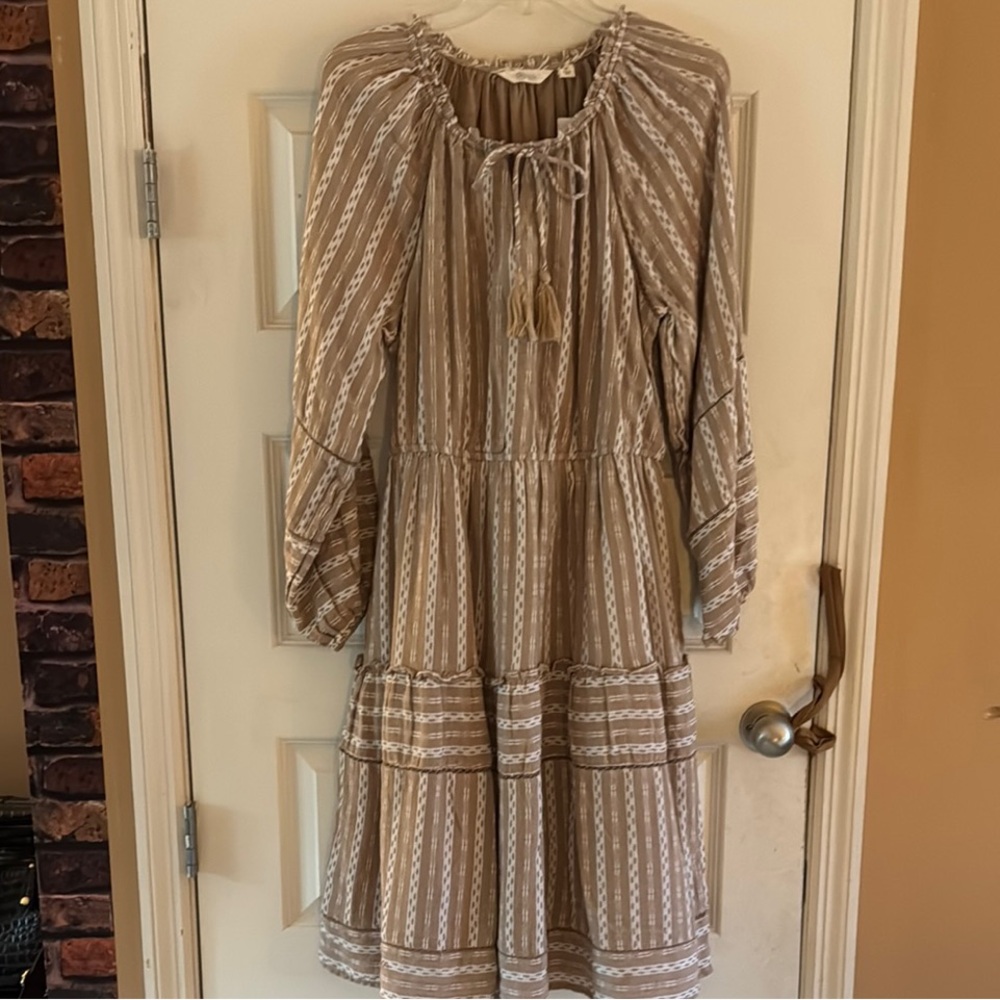Destination 365 | Beige/brown | Peasant Dress with Tassle Tie-Neck